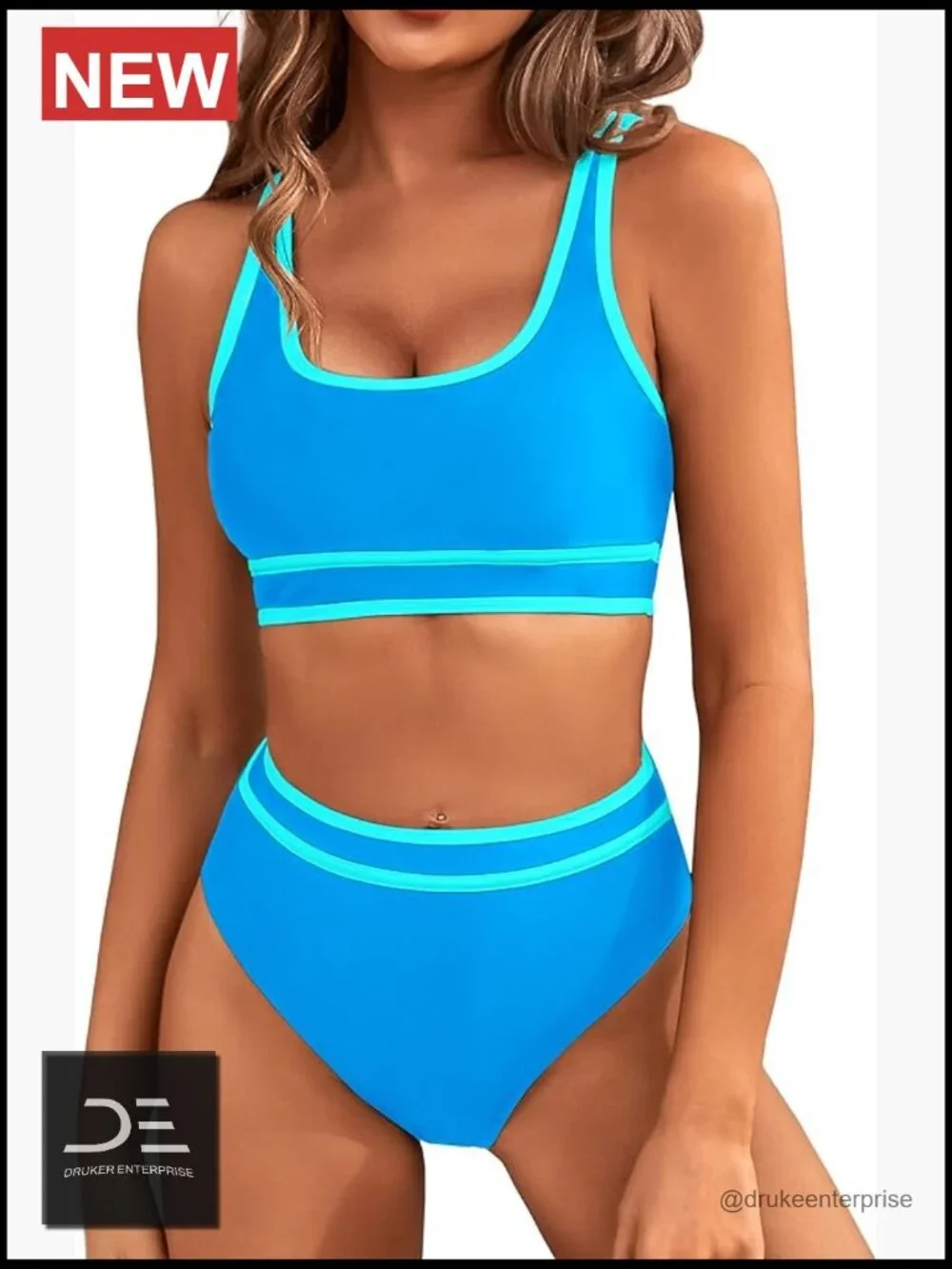 High Waisted Bikini Set Sporty Two Piece Tummy Control Swimsuit with Adjustable
